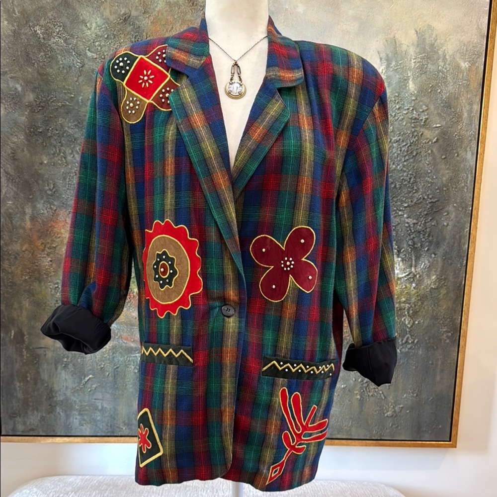 Retro Colorful Plaid Women's Blazer